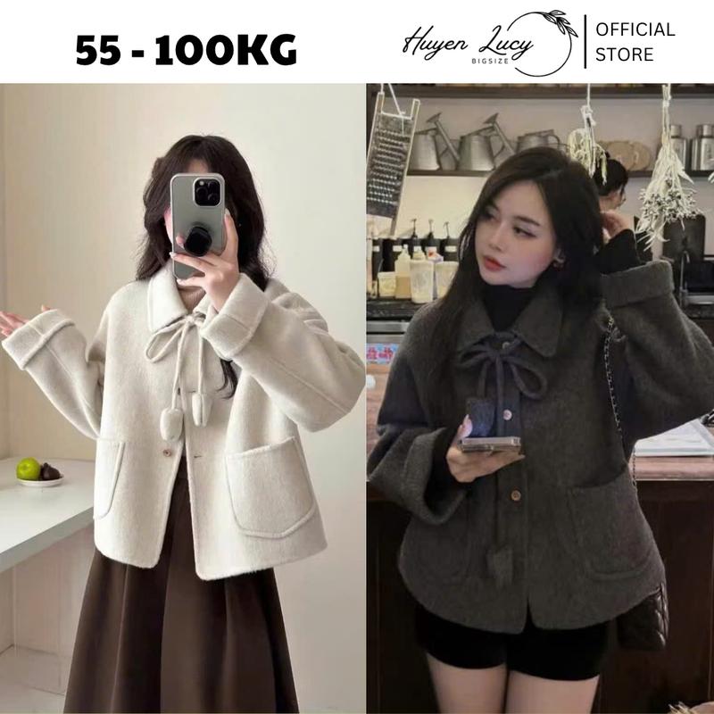  ÁO DẠ DÂY HOA  áo dạ ép bigsize nữ hàng 2 lớp cao cấp mặc đi học đi chơi chụp ảnh Noel hot trend thu đông có size tới 100kg Huyền Lucy Bigsize 