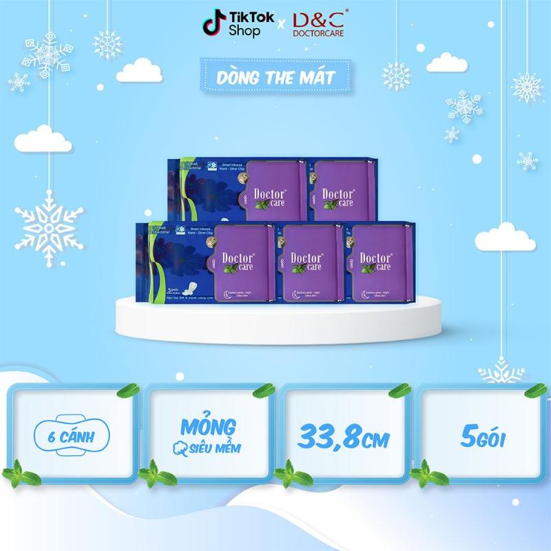 Combo 5 gói băng vệ sinh ban đêm D&C Doctor Care 33.8cm tính chất thảo dược (3 miếng//gói) - bvs bạc hà mát lạnh