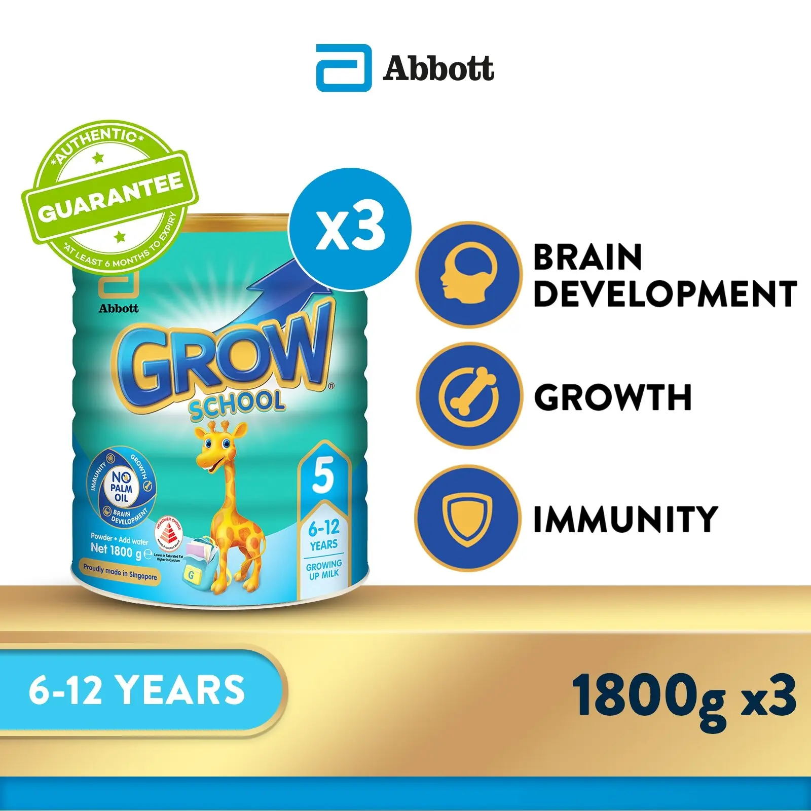 [Bundle of 3] GROW Growing Up Milk for Kids - School Stage 5 (6 - 12 years) - 1.8kg