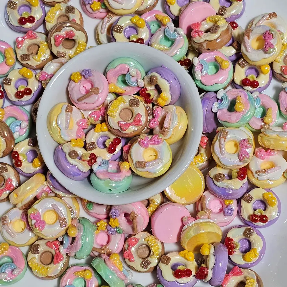 25mm Cream Donut DIY Charms Hand Phone Case Hairpin Bag Chain Keychain Accessories Colorful Ornaments