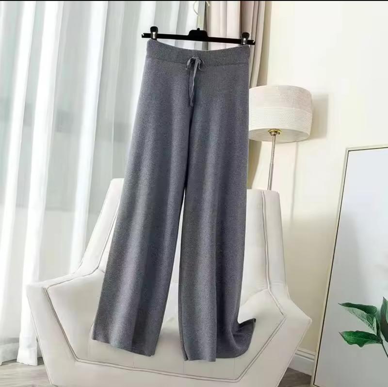 Product Introduction of YooWoo--Women High Waist Elastic Waist Casual Knit Plus Size Wide Leg Pants(S-3XL)FreeSize  Strecthable Trouser Mall Quality 6
