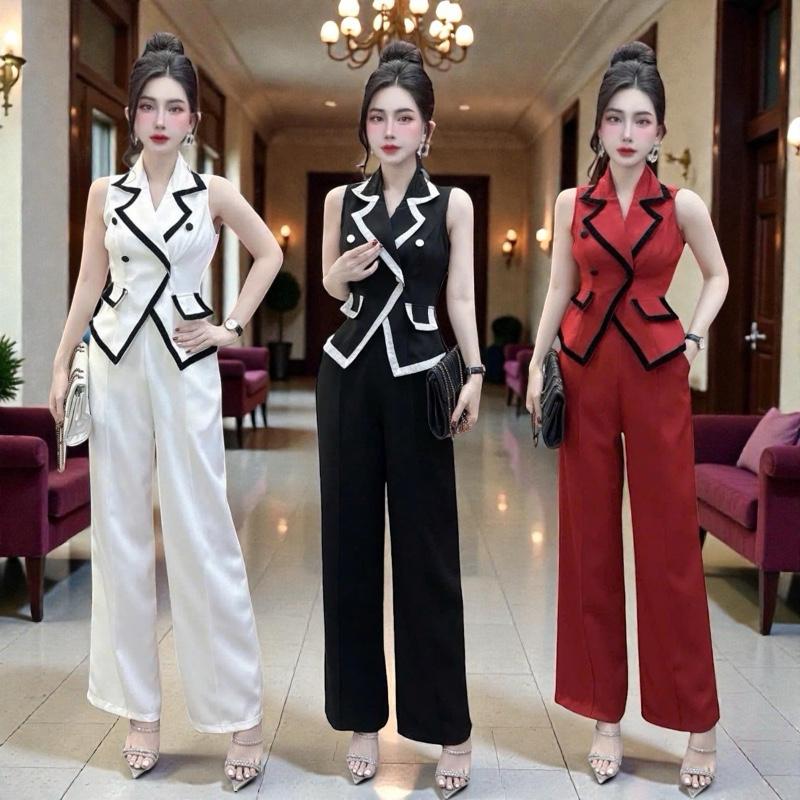    Quần dài 102cm   CZT S6581 SET VEST gồm áo vest gile và quần suông ống rộng để đi chơi   Áo kiểu nữ  Quần suông   Set đồ nữ sang chảnh 