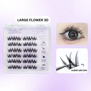 LARGE FLOWER 3D | Bulumata palsu tanpa lem eyelash adhesive ukuran 9mm - 13mm lebar 7.5mm natural