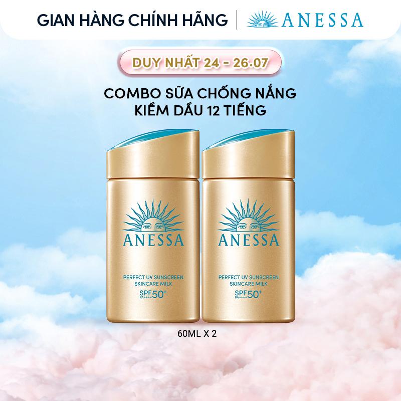 Combo Sữa chống nắng dưỡng da kiềm dầu bảo vệ hoàn hảo Anessa Gold Milk SPF50+ PA++++ 60mlx2