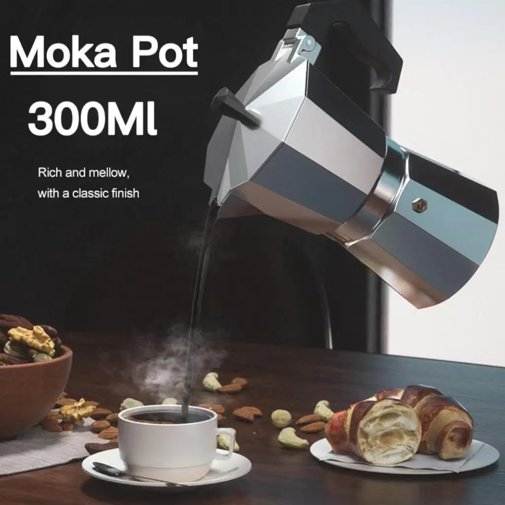 Moka Pot 300ml Espresso Maker Aluminium 2/3/6 Cups Teko Stovetop Filter Pembuat Kopi Espresso