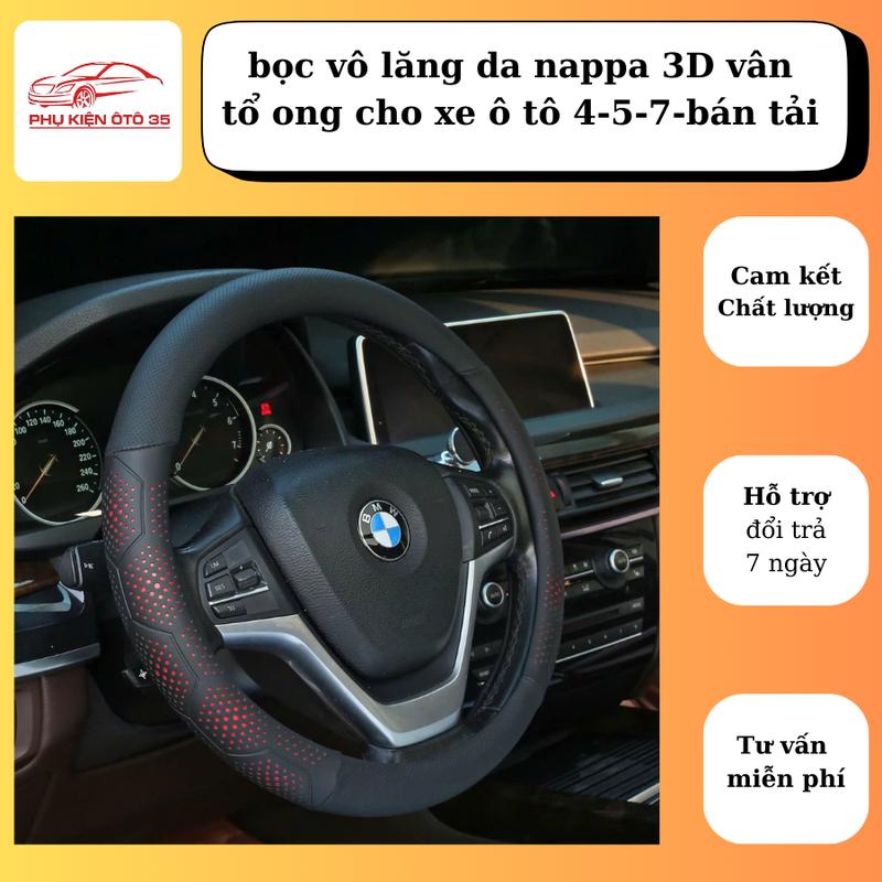 Bọc Vô Lăng Ô Tô 3D Da Nappa Cao Cấp, Siêu Mỏng Và Thoáng Khí; Bọc Vô Lăng Ô Tô Thể Thao Sezi 38Cm Thích Hợp Cho Mọi Loại Xe Hơi 5 Chỗ, 7 Chỗ