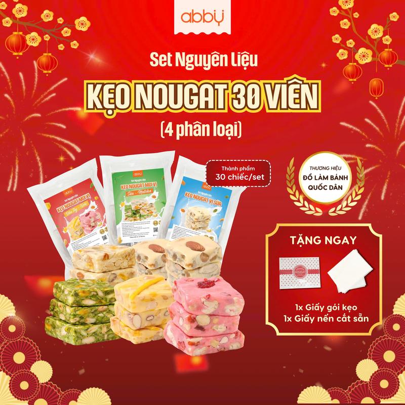 ABBY - TẶNG GIẤY GÓI Set làm kẹo nougat mix vị hoa quả matcha và sữa - Nguyên liệu làm kẹo hạnh phúc - Thành phẩm 30 viên set - Marshmallow ít ngọt bột kem sữa thơm béo quà tết ý nghĩa