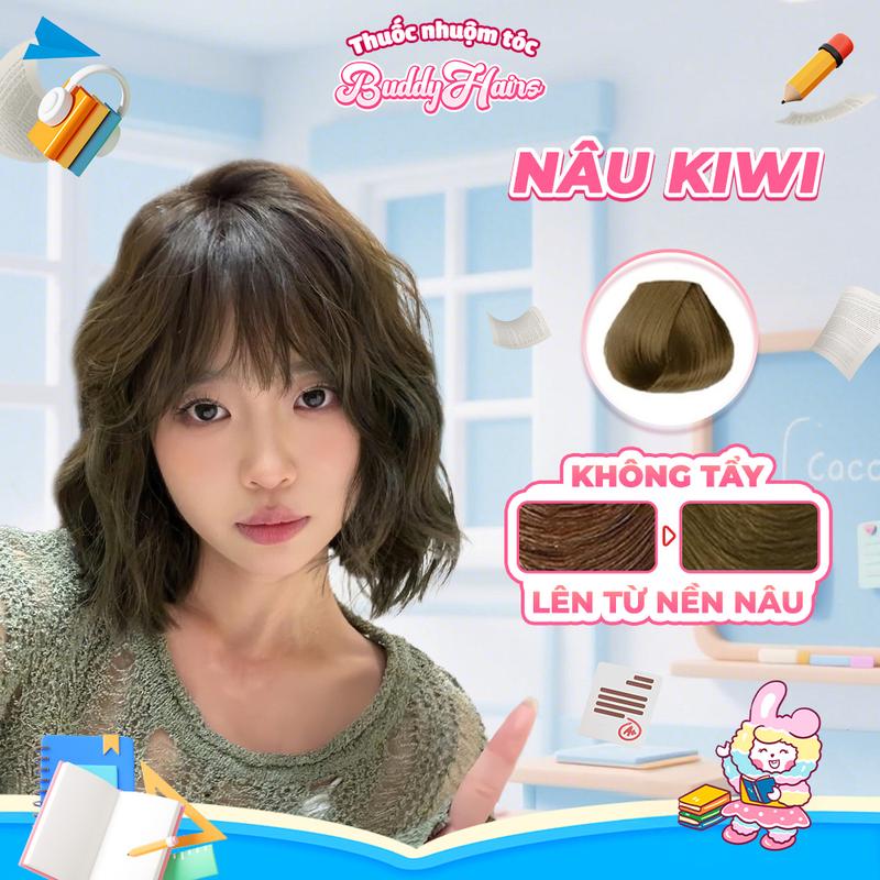 Thuốc nhuộm tóc màu NÂU KIWI thuốc nhuộm tóc không cần tẩy, kem nhuộm tóc tại nhà Buddyhairs