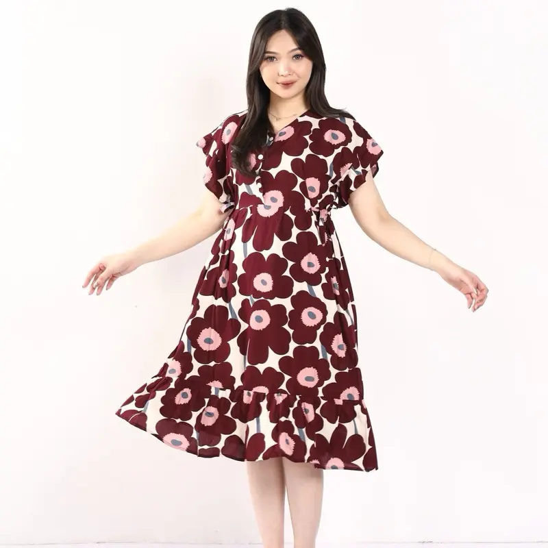 New arival daster nency lengan kriwil Kancing Katun Tidur Rayon Lembut Nyaman Samping Santai Ruffle Dress Busui Menyusui Cantik