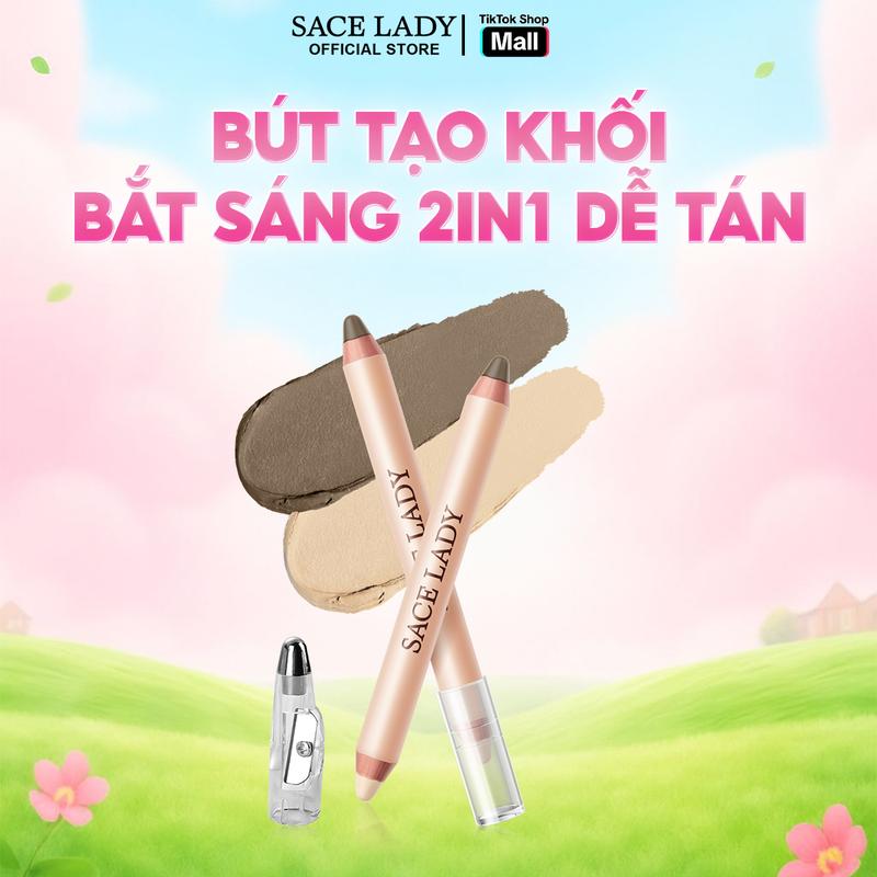COD Bút Tạo Khối & Bắt Sáng SACE LADY Hai Đầu Tạo Khối Bọng Mắt Góc Cạnh Tự Nhiên Lâu Trôi Dễ Tán 3.2g