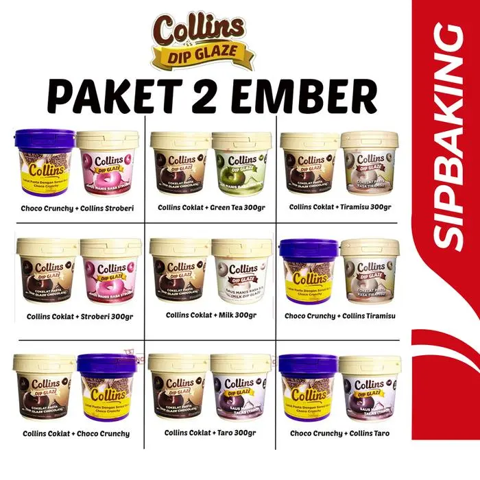 BOOM SALE Paket Isi 2 Collins Choco Crunchy Dip Glaze 300 gr Coklat Strawberry Taro Tiramisu Green Tea