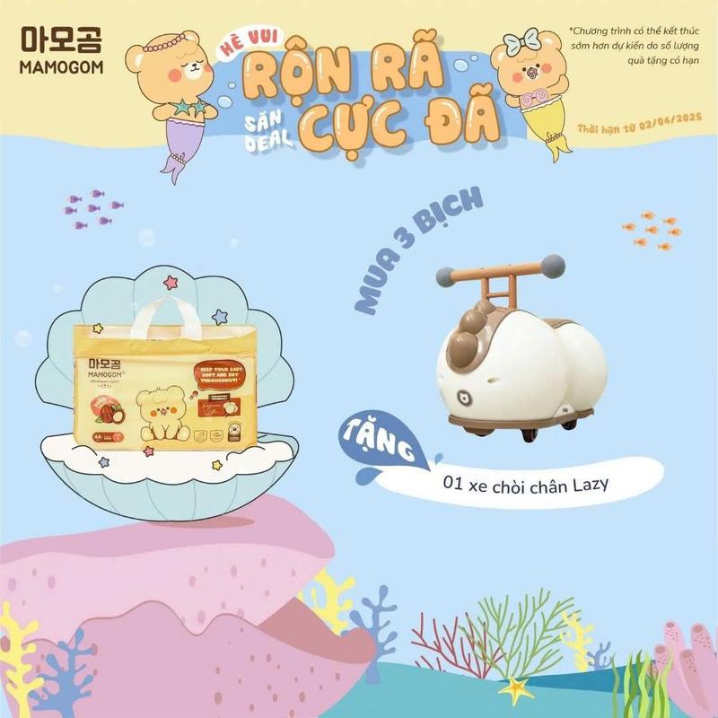 MAMOGOM x TRƯỜNG THỊNH TẶNG 01 XE CHÒI CHÂN LAZY COMBO 3 BỊCH TÃ BỈM DÁN QUẦN MAMOGOM PREMIUM MỀM MỊN THẤM HÚT CHO BÉ