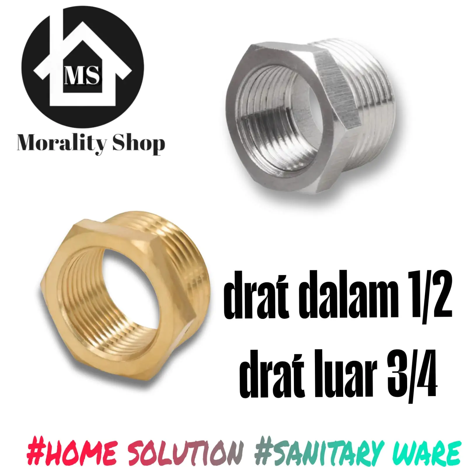 spare part keran air plok sok kran stainless s03 / kuningan brass fitting sambungan pipa 3/4 ke 1/2 inch