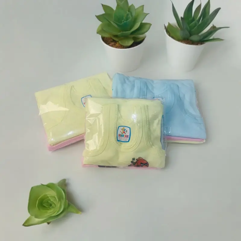 PAKET 12 PCS 6 PCS Singlet Kaos sangsang Dalam Anak laki laki dan Bayi Unisex Bahan katun Umur 0 - 5 Tahun Biru Kuning Perempuan Cewek Cowok 5