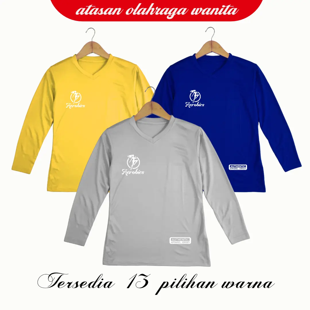 Baju Olahraga Atasan Wanita Lengan Panjang Kaos Jersey Dry Fit Running Zumba Lari Yoga Senam Fitness Volly Futsal Sport dll..