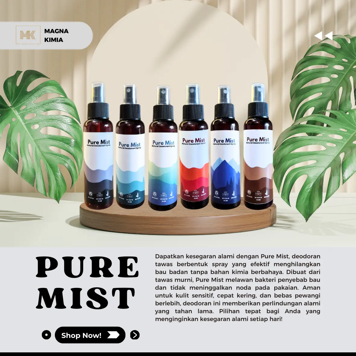Pure Mist / deodorant spray alami - Deodoran Alami untuk Kesegaran Tanpa Noda - benghilang bau ketiak dan keringat
