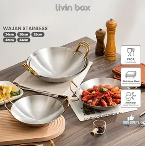 Silver Wajan Penggorengan Kuali Mini Stainless Steel Gagang Kuping 20 24 28 CM