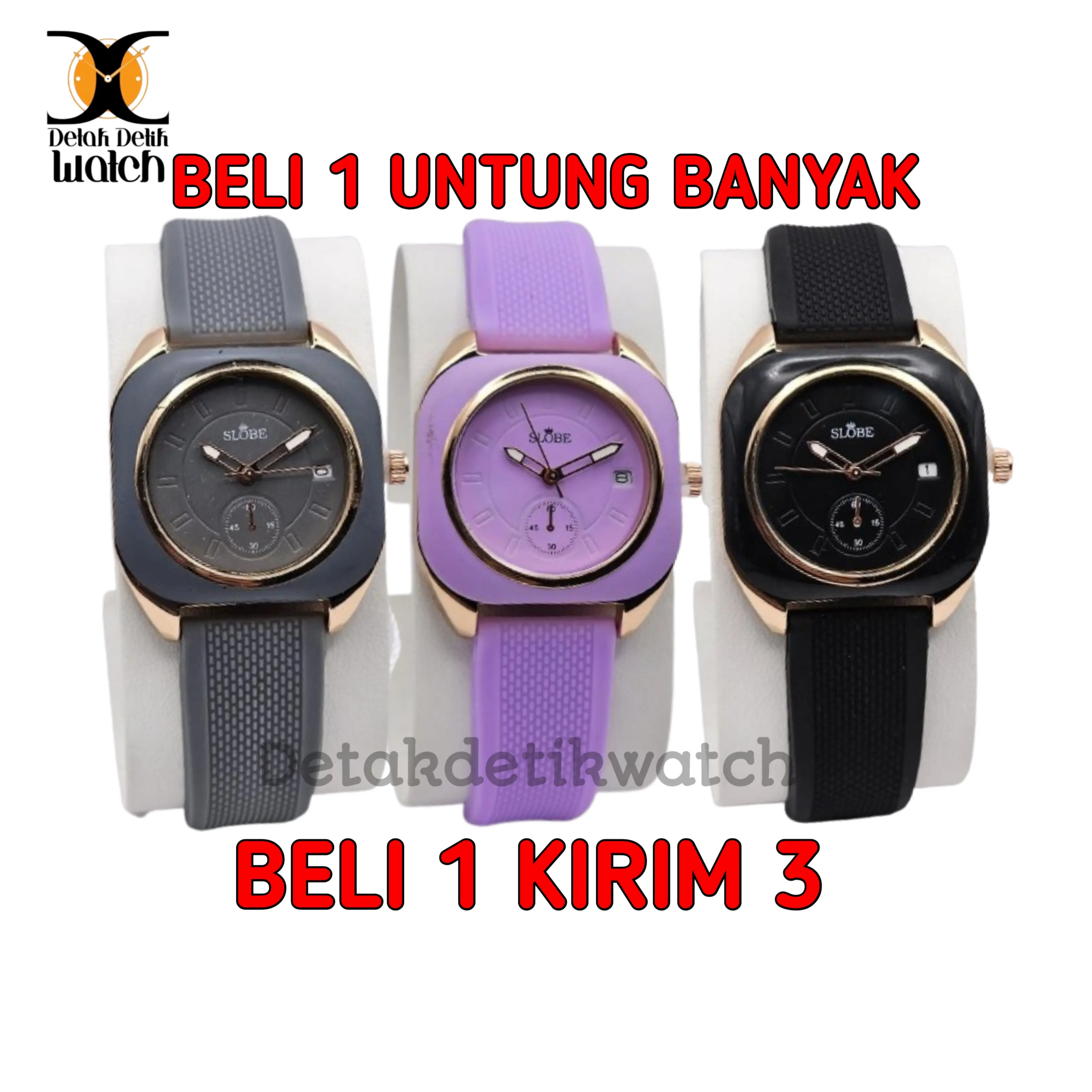 BISA COD JAM TANGAN WANITA TANGGAL AKTIF BELI 1 KIRIM 3 KARET RUBBER