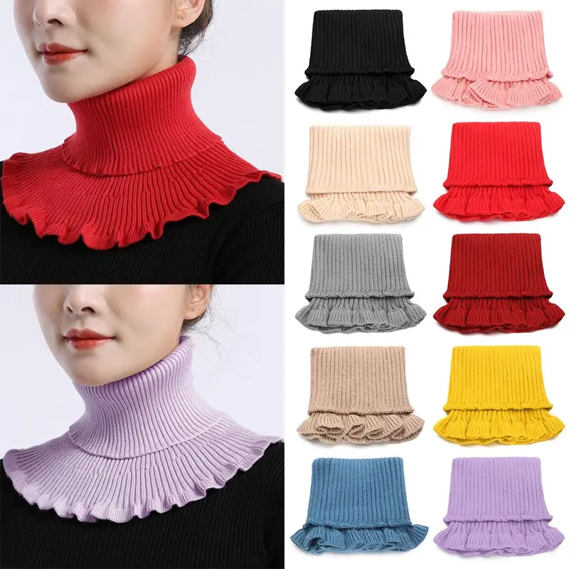 Cổ áo giả dệt kim chống gió Ấm áp Thời trang có thể tháo rời với tai gỗ Khăn quàng cổ mùa đông cho nam và nữ 1