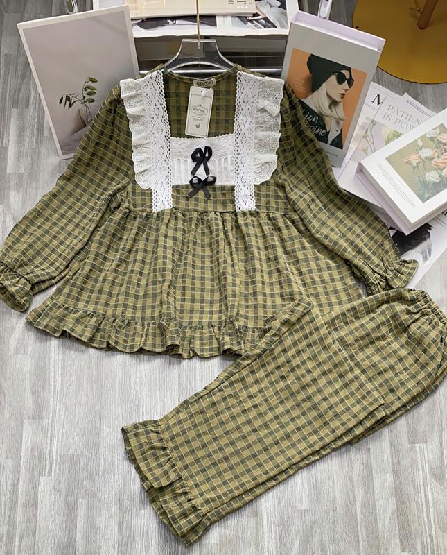 Đồ Ngủ Nữ Bộ Pijama Babydoll Dễ Thương Có Nơ Trang Trí Vải Xốp Cao Cấp, Đồ Mặc Ở Nhà, Baby doll Pyjama Sleepwear 6