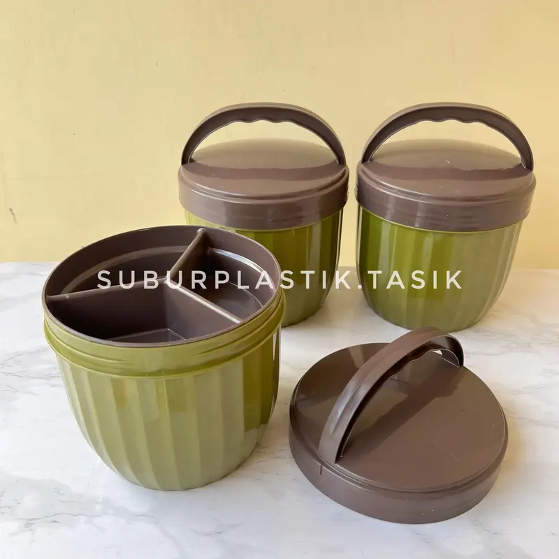 [4 pcs] Rantang Susan Samyang 3 Sekat Dengan Tutup Dan Pegangan Tempat Bekal Plastik Serbaguna | Wadah Penyimpanan Nasi Kitchenware Gold 0