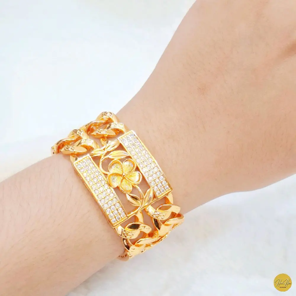 Gelang Rantai Plat Bunga Warna Gold 22k Kualitas Premium|Aksesoris Wanita-Anti Karat