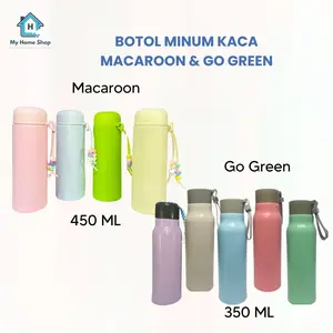 Botol Minum Kaca Go Green 350 ml Botol Kaca Macaron 450 ml Botol Pastel Botol Kaca Plastik Tumbler Tempat Minum