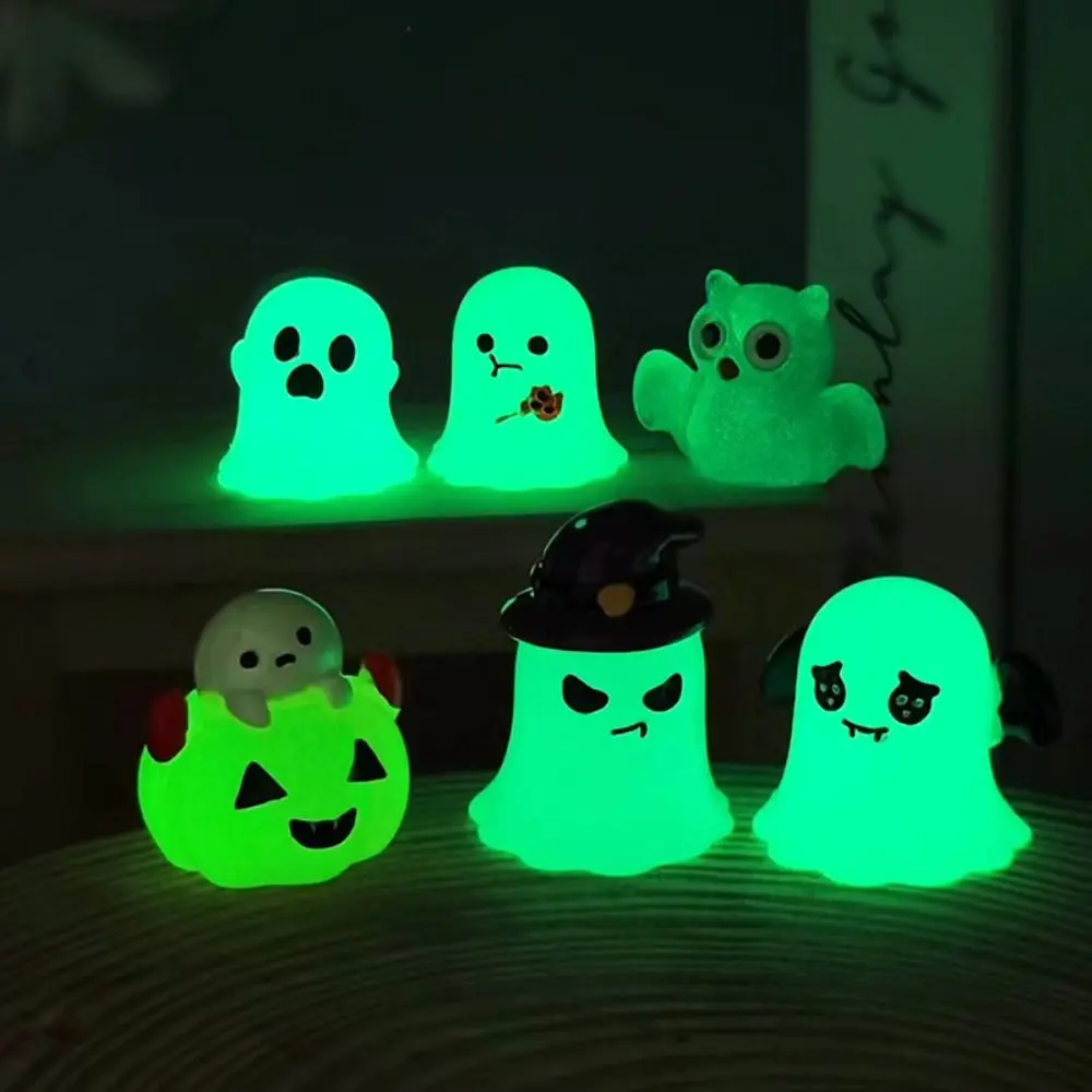 Kids Gift Cartoon Halloween Luminous Ghost Figurines Resin Crafts DIY Noctilucent Ghost Ornaments Mini Pumpkin Owl Micro Landscape Decorations Home Desk Decoration