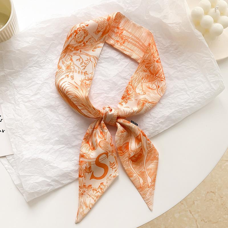 Product Introduction of New Brand Fashion Letter Pattern Women Silk Riband Handle Bags Scarf Small Ribbon Hair Band Headband Scarves & Wraps Hair Ties for girls A-Z 30