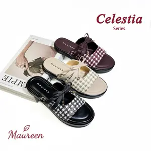 MAUREEN - Sandal Wanita Slop Sling Ban 2 Pita Empuk Nyaman dan Elegan dengan Desain Houndstooth Modern Calestia