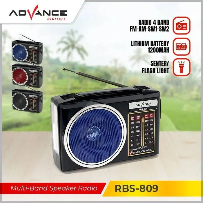 Advance RBS-809 Speaker Radio Jadul 4 Band FM AM SW1 SW2 dengan Baterai Lithium 1200mAh-Bergaransi Resmi