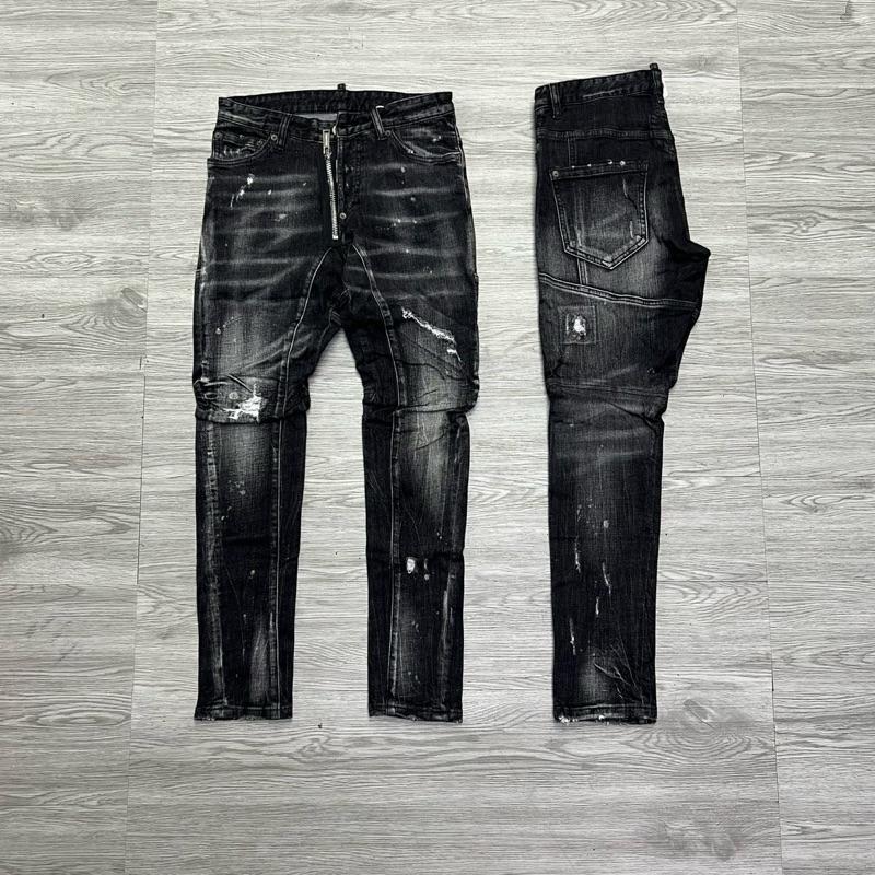 QUẦN JEAN NAM MÃ D2-23 ĐEN XÁM DÁNG BIKER KHOÁ LỆCH 4 CÚC BÒ DÀI CAO CẤP CO DÃN PHOM ÔM CHÂN DS-Q Có Túi