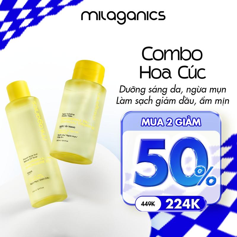 MUA 2 CHAI GIẢM 50% Toner Hoa Cúc MILAGANICS Cấp Ẩm 5% AHA Dưỡng Sáng Da Ngừa Mụn Kiềm Dầu Cải Thiện Da Xỉn Màu - Toner Cấp Ẩm Dưỡng Trắng Da 3% Niacinamide Phục Hồi Da kiểm Soát Dầu Mụn Dành Cho Mọi Loại Da Khô Skincare s
