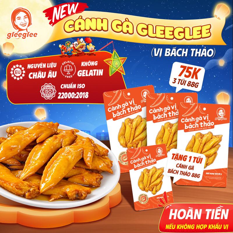 [Ngon Nhức Nách] Gleeglee Cánh Gà Vị Bách Thảo 88g - Đậm Đà, Dai Ngon, Càng Nhai Càng Cuốn, Ăn Liền Chuẩn ISO 22000, Thịt Đầy Đặn, Mua 3 Tặng 1, Mua 5 Tặng 2, Hương Vị Đậm Đà, Thơm Ngon, Tiện Lợi