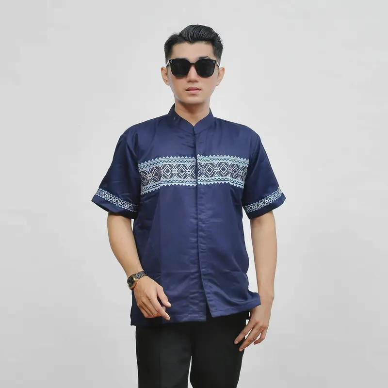 Al-khaj Baju Koko Muslim Bordir Pria Dewasa Lengan Pendek 0