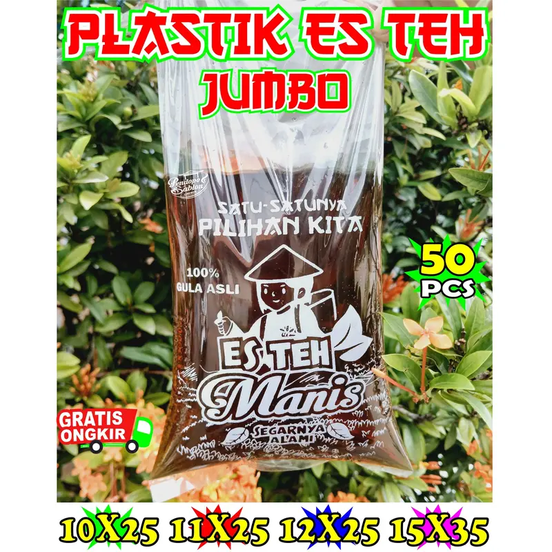 Plastik kekinian ES TEH JUMBO isi 50 pcs / Plastik PE / kemasan es /cup of tea / teh poci / cup es teh  / sedotan boba bubble / thaitea / sedotan es teh 0