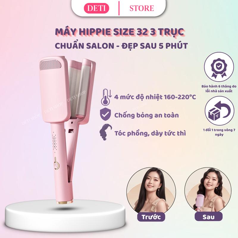  Máy Uốn Tóc Xoăn Sóng Nước Hippie 32 Thiết Kế 3 Trục Gốm Sứ Ceramic Cao Cấp Máy Làm Xoăn Sóng Nước Chỉnh Nhiệt Tạo Kiểu 