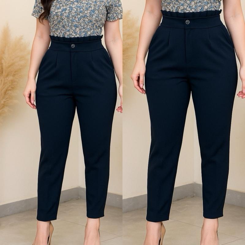 Quần Baggy lưng kiểu xếp ly có khoá kéo chất thun cát nhật Bigsize 55kg đến 95kg Nữ Women Nữ Women Pants Kem