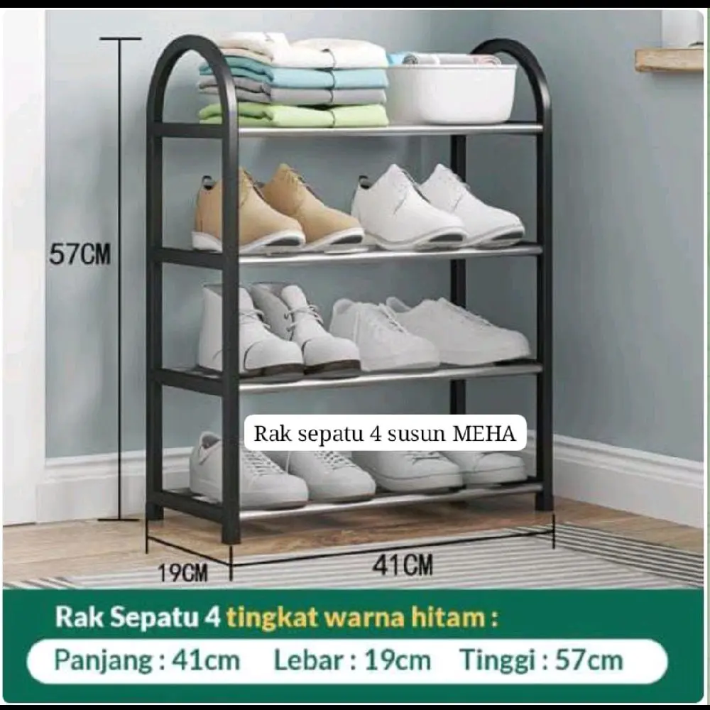 Rak sepatu 4 susun meha  bahan pipa stenlis penyangga plastik tebal
