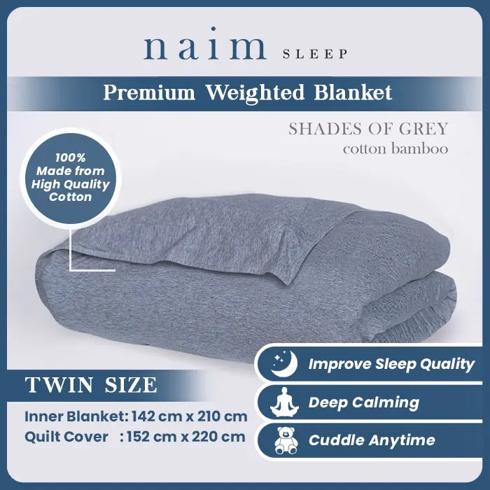 PO Quilt Cover Twin NAIM SLEEP Weighted Blanket Selimut Berat PREMIUM COTTON BAMBOO Hypoallergenic Anti-Bacterial Slimut Polos Bahan Katun Tebal Size 152 x 220 cm