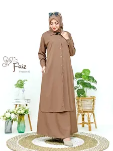 Oneset Vania Tunik Syar'i Bahan Itty Creap Setelan Dewasa Atasan Panjang Belah Samping Full Kancing Baju Cantik