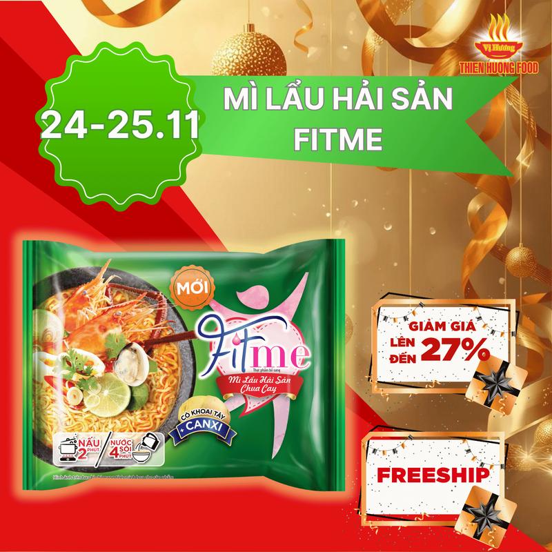  TẶNG KÈM 3 CHIẾC MUỖNG  -Thùng 18 Gói Mì Lẩu Hải Sản Chua Cay Fitme Có Bổ Sung khoai tây + Canxi 80gram gói 