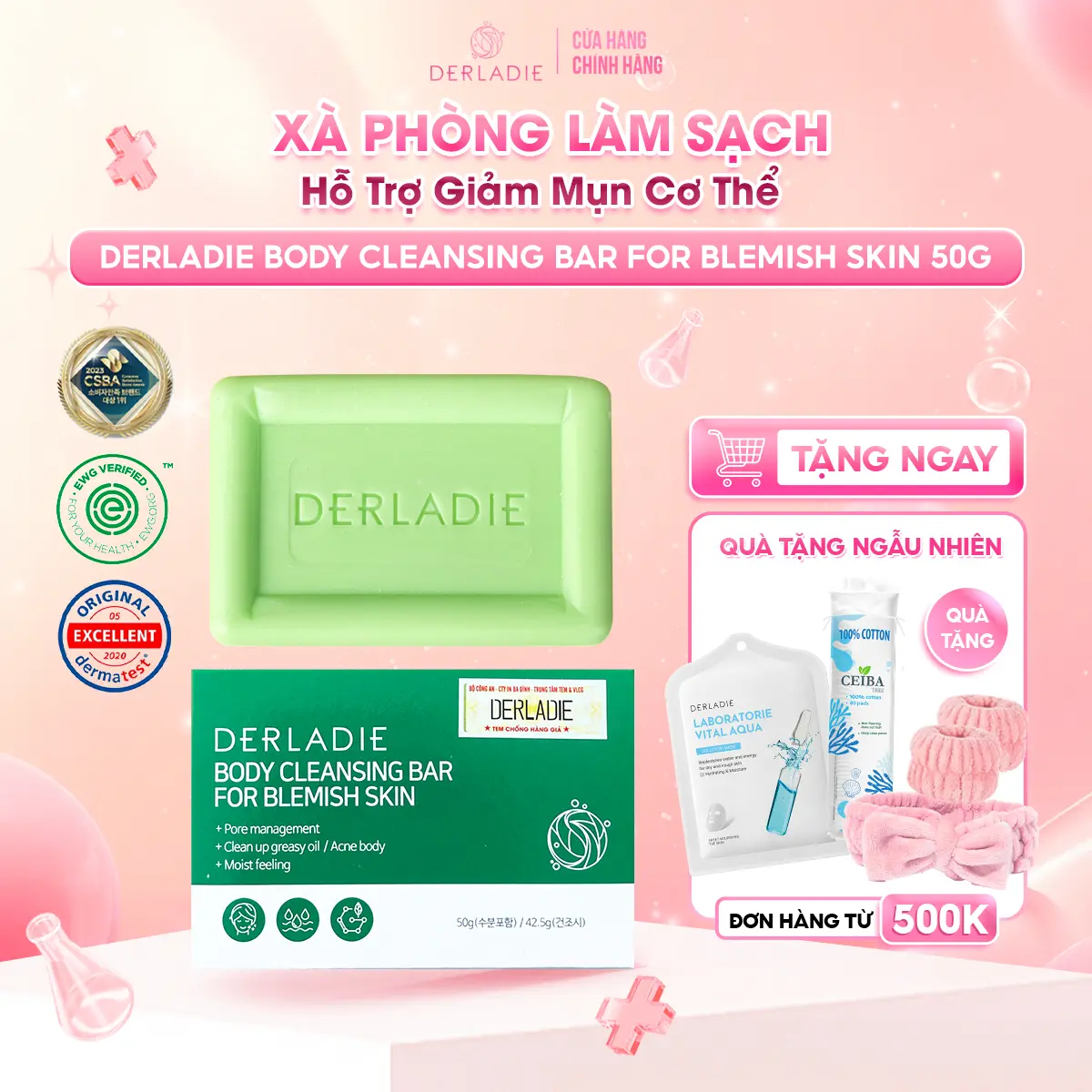 Xà Phòng Làm Sạch Hỗ Trợ Giảm Mụn Cơ Thể DERLADIE Body Cleansing Bar For Blemish Skin 50g