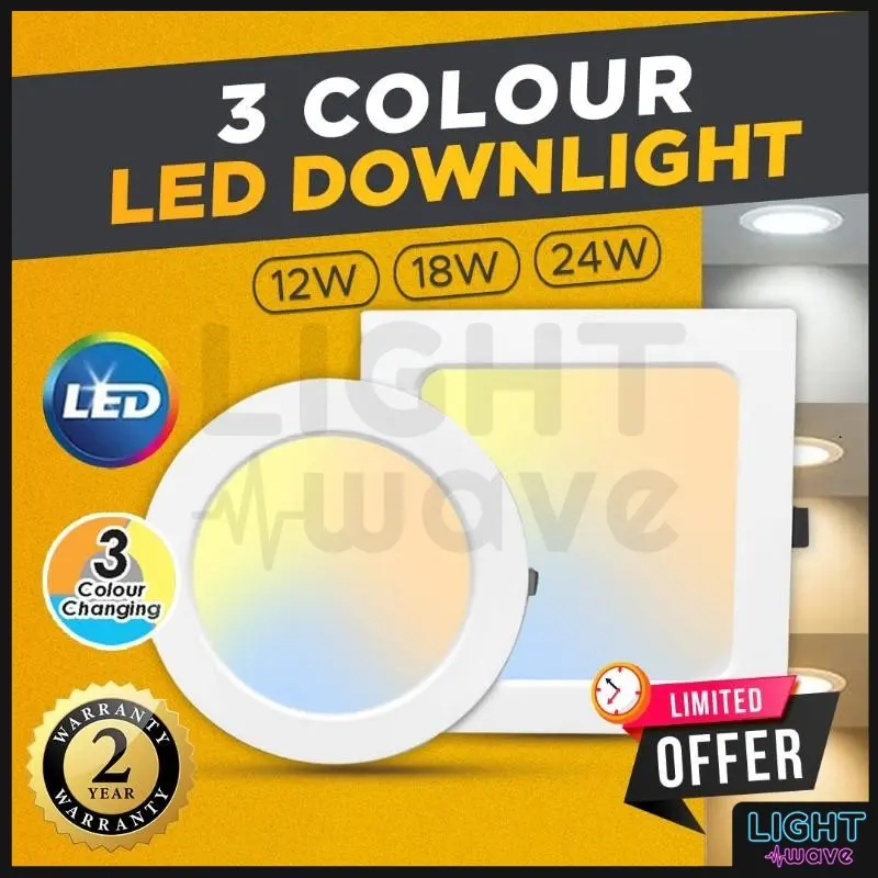 [2 YEARS WARRANTY] 3 COLOR LED DOWNLIGHT 12W/18W/24W ROUND/SQUARE RECESSED LED PANEL LIGHT