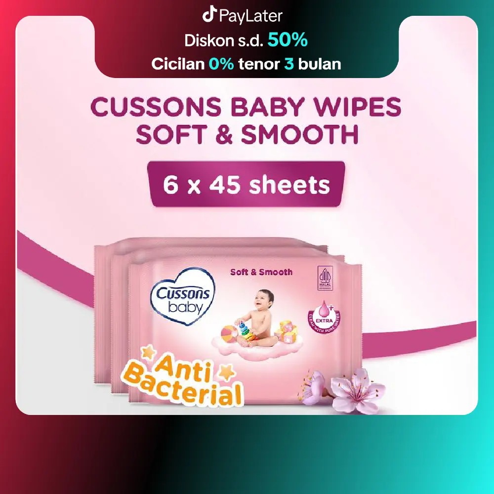 Cussons Baby Wipes Soft & Smooth-Tisu Basah Bayi-Ganti Popok 45's X3 Twinpack