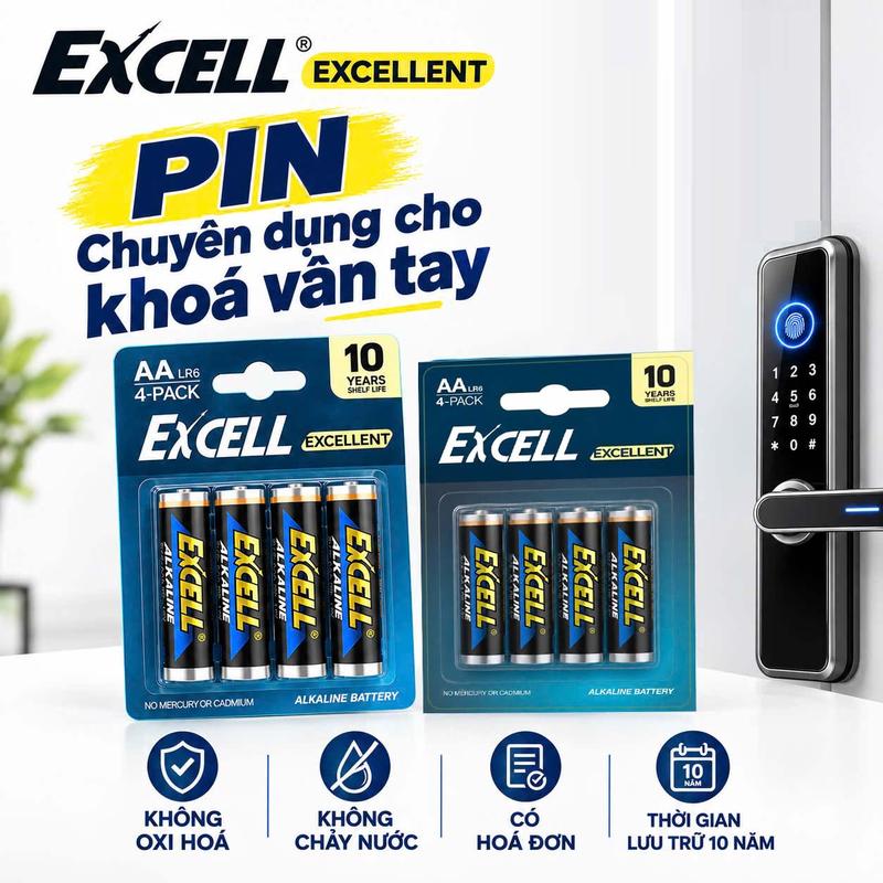 Pin Kiềm Excell LR6 AA 1.5V Chuyên Dụng Cho Khóa Cửa Vân Tay