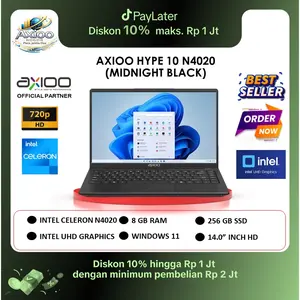 LAPTOP MURAH PELAJAR AXIOO HYPE 10 N4020 | 8GB 256GB | W11 | 14.0 | MIDNIGHT BLK