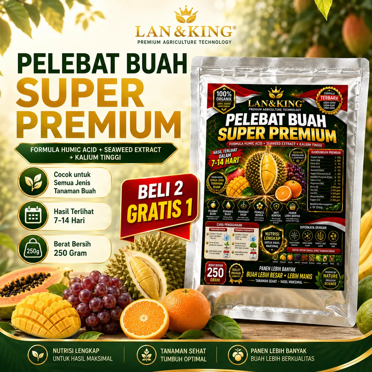 Pupuk Khusus Pohon Buah｜Untuk Durian, Mangga, Jeruk, Jambu, Bantu Bunga Kuat & Buah Lebih Besar