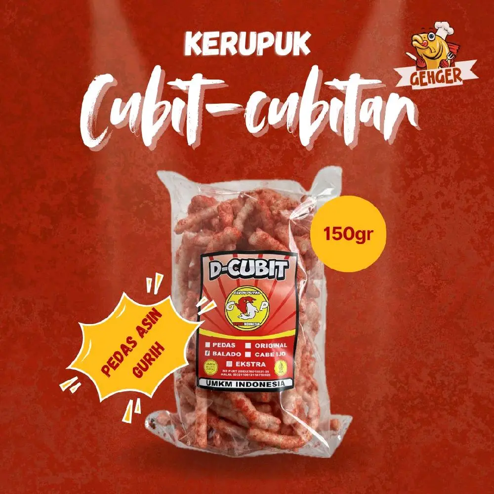 KERUPUK PEDAS CUBIT CUBITAN 150gram Pink Putih Food Snack Cemilan Kering snackparty pack Makanan keripik