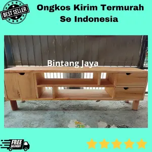 ( 140 cm ) Meja Tv Minimalis Modern Kayu Mahoni Natural Murah